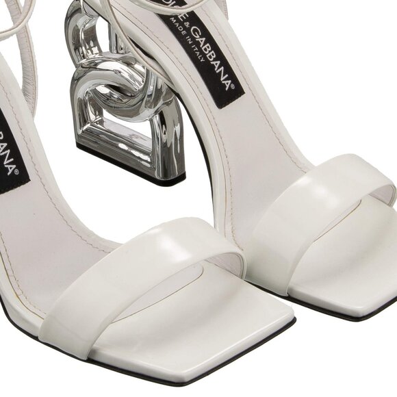 Dolce & Gabbana - DG Logo Leather Straps Sandals Heels Pumps SQUARE POP White 38 - Picture 5 of 5